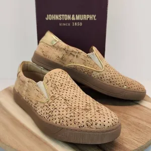Johnston &amp; Murphy Women's Cork Gold Metallic Slip On Loafer Shoes Size 8