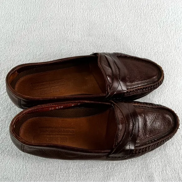 Johnston and Murphy Penny Loafer in Brown Genuine Deer Skin Mens 9 M Dress Shoes
