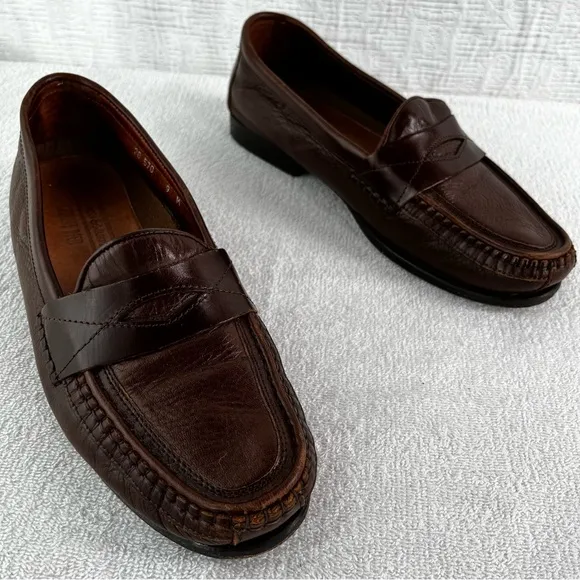 Johnston and Murphy Penny Loafer in Brown Genuine Deer Skin Mens 9 M Dress Shoes