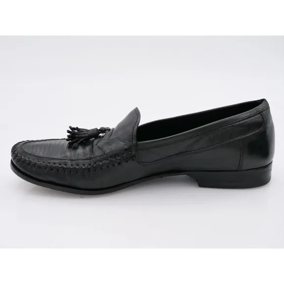 Johnston Murphy Tassel Loafers Mens 9 Black Leather Lizard Embossed Dress Shoes