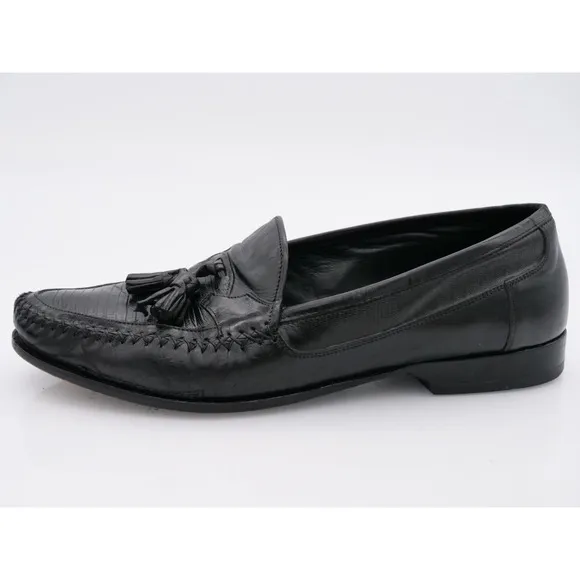 Johnston Murphy Tassel Loafers Mens 9 Black Leather Lizard Embossed Dress Shoes