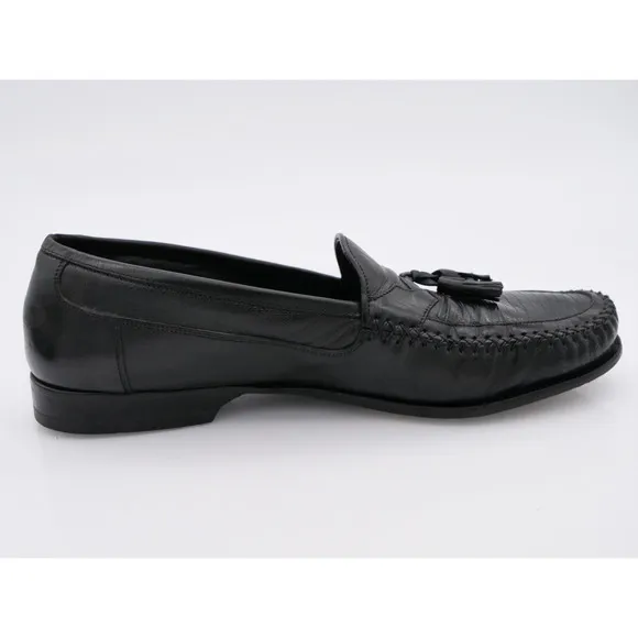 Johnston Murphy Tassel Loafers Mens 9 Black Leather Lizard Embossed Dress Shoes
