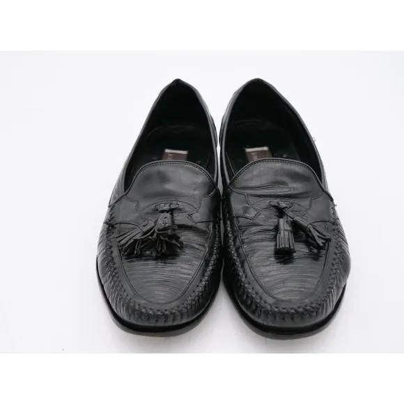 Johnston Murphy Tassel Loafers Mens 9 Black Leather Lizard Embossed Dress Shoes