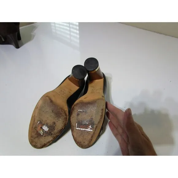 Jon Josef Womens Anthropologie 3&quot; Heels Brown Gold Leather SZ 6