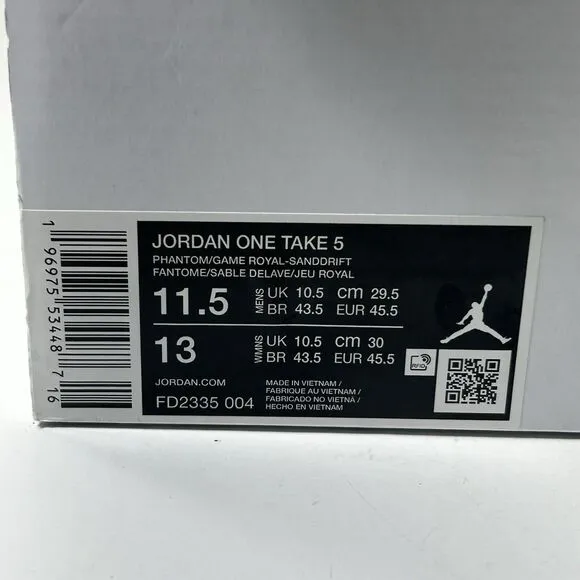 Jordan One Take 5 Phantom Game Royal Size 11.5 Brand New