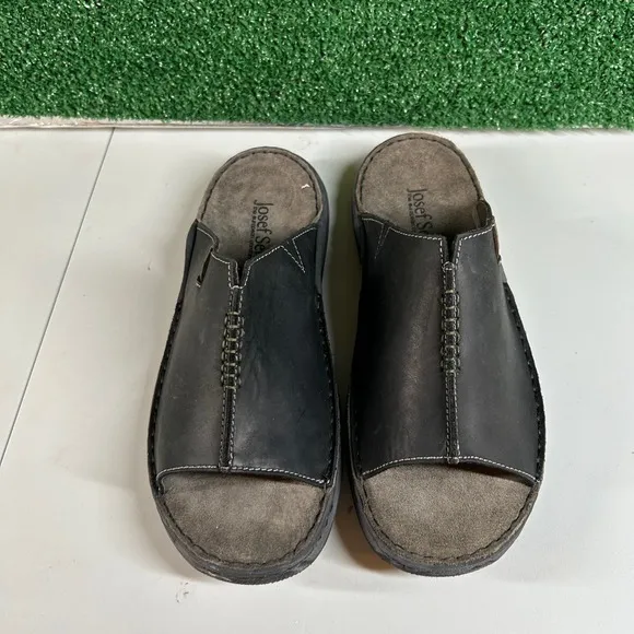 Josef Seibel Maverick‎ 03 Leather Slides Sandals Comfort Black Mens 8/8.5 / 44EU