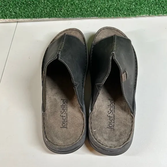 Josef Seibel Maverick‎ 03 Leather Slides Sandals Comfort Black Mens 8/8.5 / 44EU