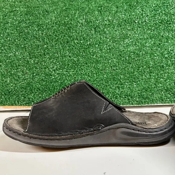 Josef Seibel Maverick‎ 03 Leather Slides Sandals Comfort Black Mens 8/8.5 / 44EU