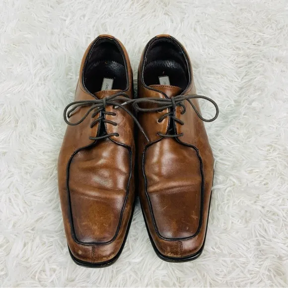 JOSEPH ABBOUD brown leather lace up pointed toe men’s dress shoes size 10