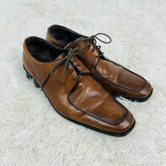 JOSEPH ABBOUD brown leather lace up pointed toe men’s dress shoes size 10