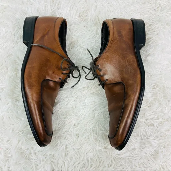 JOSEPH ABBOUD brown leather lace up pointed toe men’s dress shoes size 10