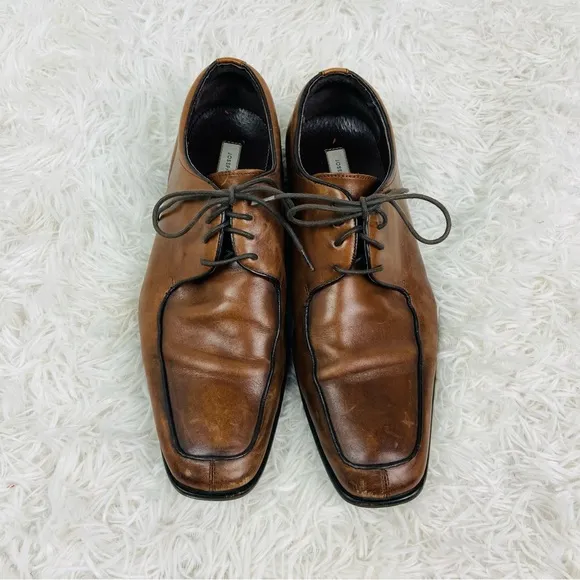 JOSEPH ABBOUD brown leather lace up pointed toe men’s dress shoes size 10