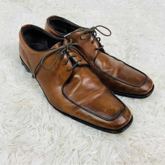 JOSEPH ABBOUD brown leather lace up pointed toe men’s dress shoes size 10