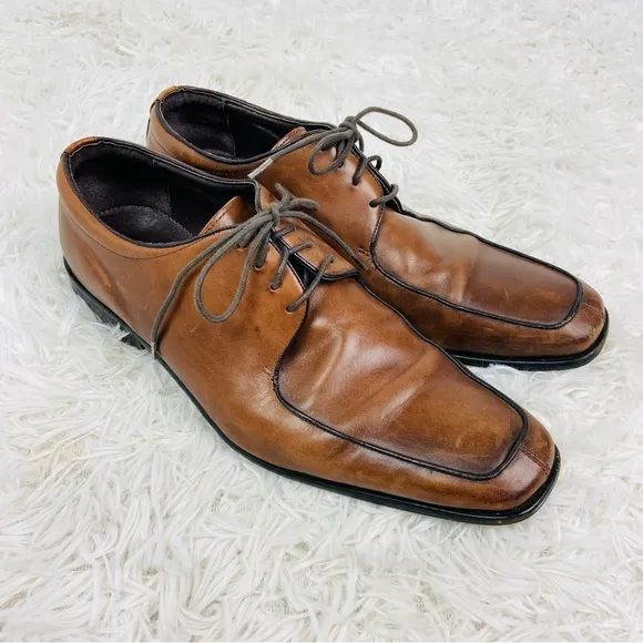 JOSEPH ABBOUD brown leather lace up pointed toe men’s dress shoes size 10