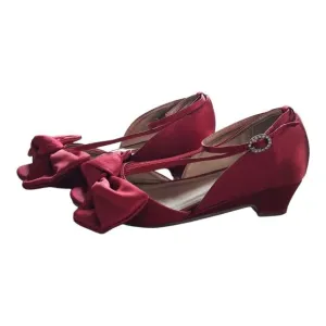 Joyfolie Elegant Red Satin Heels with Bow Detail