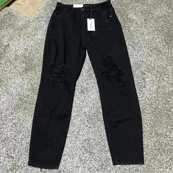 Judy Blue Jeans 7 / 28 Womens Boyfriend Fit Distressed Black Wash Denim NWT