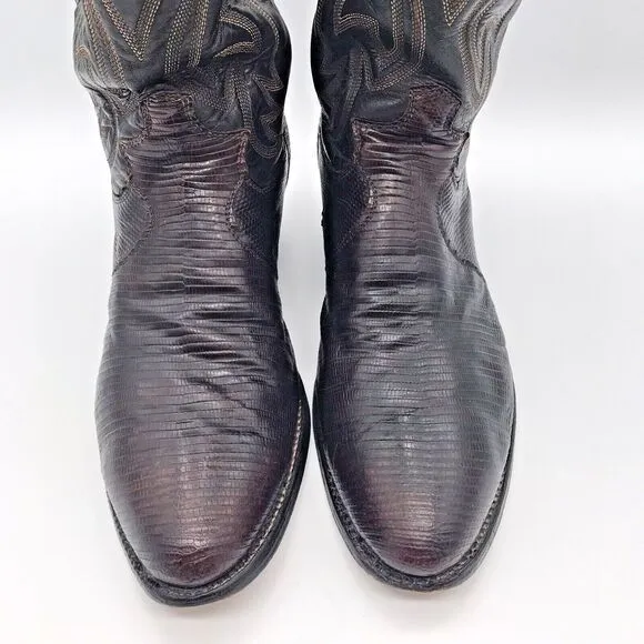 Justin 9308 Lizard Skin Cowboy Boots chocolate Brown Leather Men's 8.5E Western