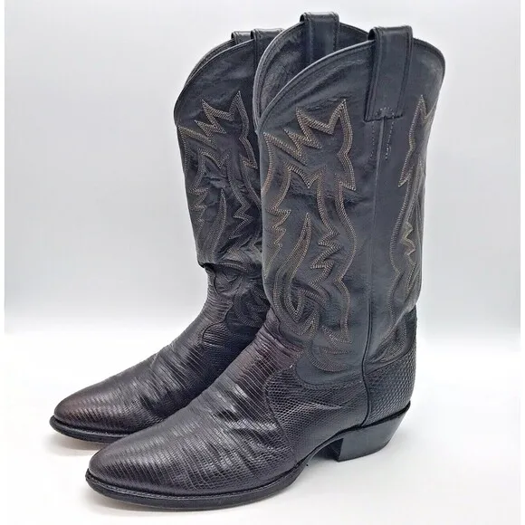 Justin 9308 Lizard Skin Cowboy Boots chocolate Brown Leather Men's 8.5E Western
