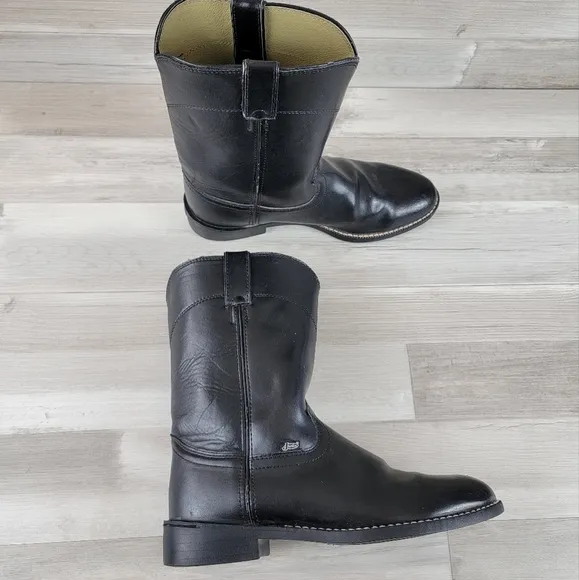 Justin Basics Black Cowboy Leather Roper Boot Men's Size 9½D
