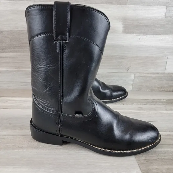Justin Basics Black Cowboy Leather Roper Boot Men's Size 9½D