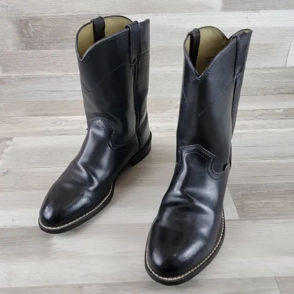 Justin Basics Black Cowboy Leather Roper Boot Men's Size 9½D
