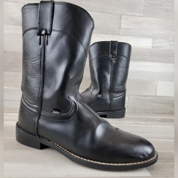 Justin Basics Black Cowboy Leather Roper Boot Men's Size 9½D