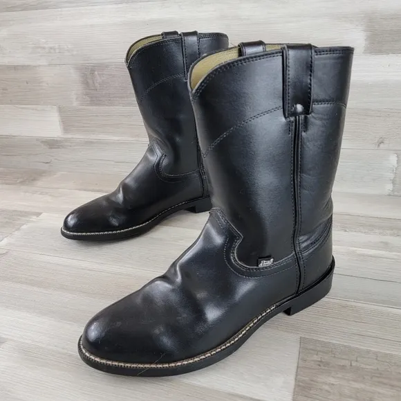 Justin Basics Black Cowboy Leather Roper Boot Men's Size 9½D