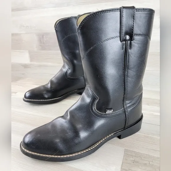 Justin Basics Black Cowboy Leather Roper Boot Men's Size 9½D