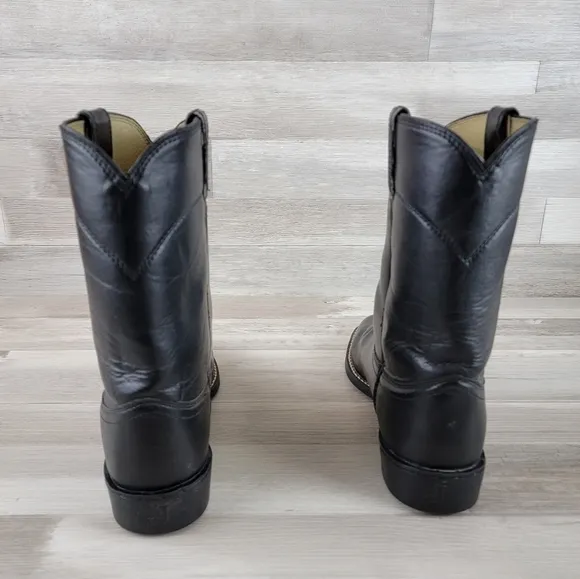 Justin Basics Black Cowboy Leather Roper Boot Men's Size 9½D