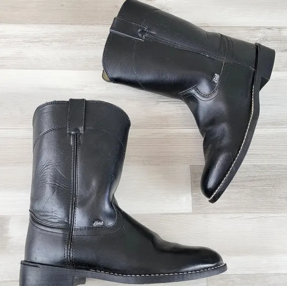 Justin Basics Black Cowboy Leather Roper Boot Men's Size 9½D