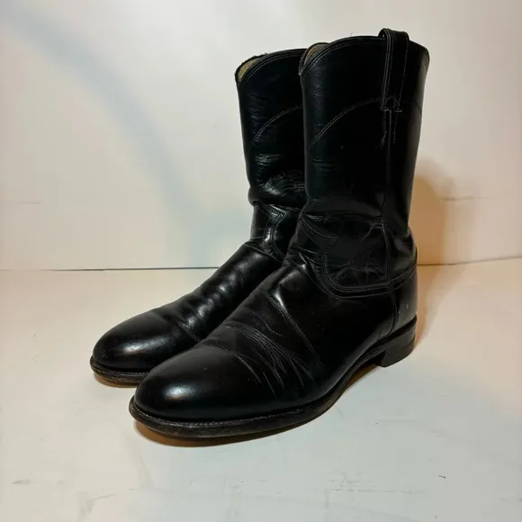 Justin Cowboy Western Boots Mens Size 9.5 D Black Cowboy Boots 3133 Made In USA