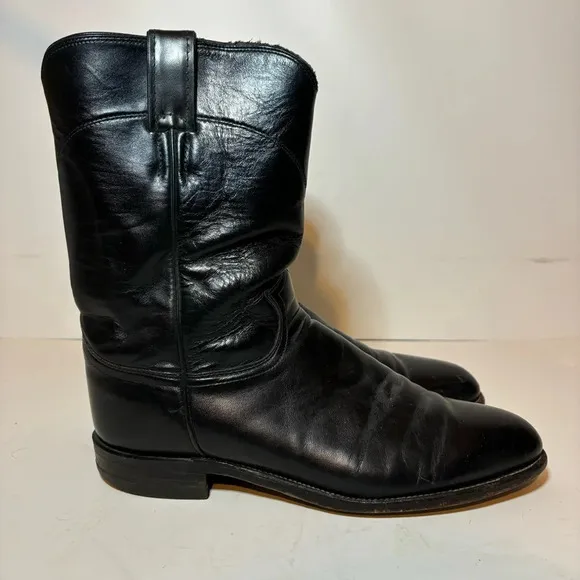 Justin Cowboy Western Boots Mens Size 9.5 D Black Cowboy Boots 3133 Made In USA