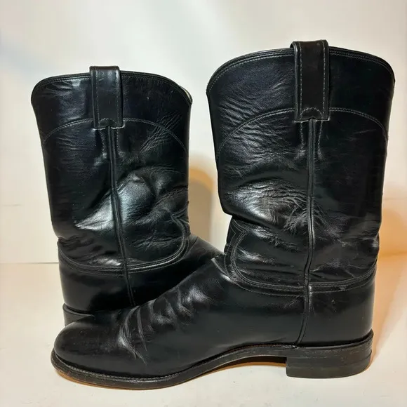 Justin Cowboy Western Boots Mens Size 9.5 D Black Cowboy Boots 3133 Made In USA