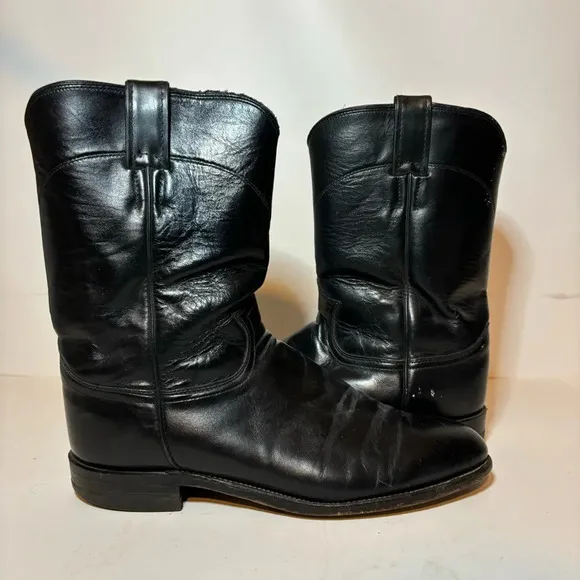 Justin Cowboy Western Boots Mens Size 9.5 D Black Cowboy Boots 3133 Made In USA