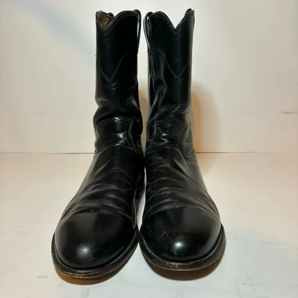 Justin Cowboy Western Boots Mens Size 9.5 D Black Cowboy Boots 3133 Made In USA