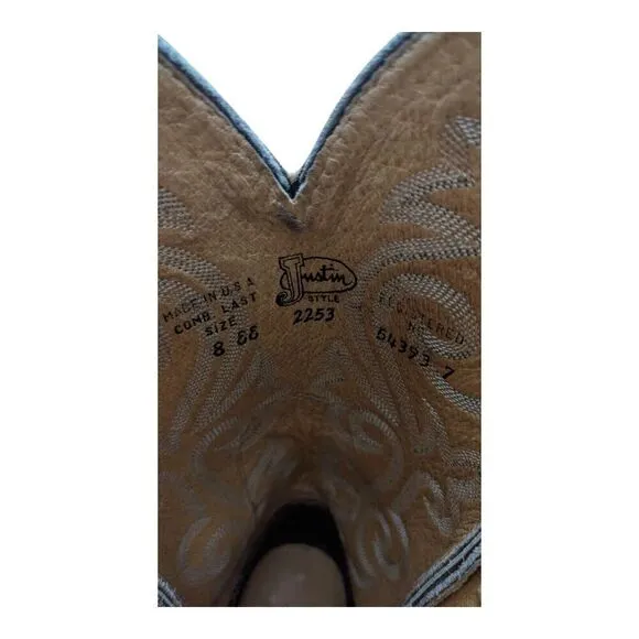 Justin Mens Cowboy Boots Size 8 EE Style 2253 Brown Leather