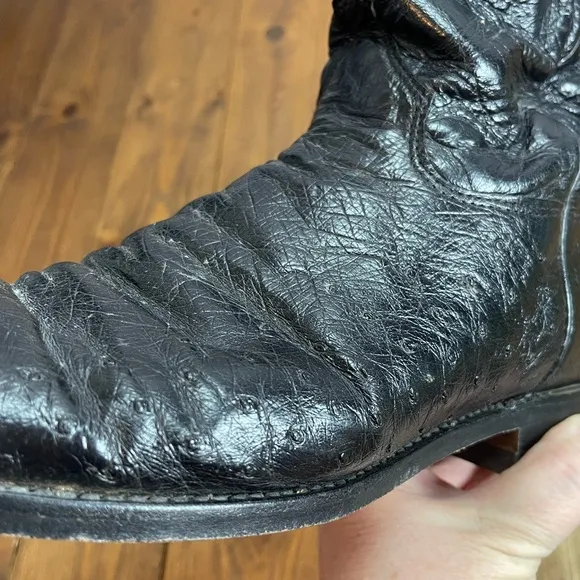 Justin Ropers black ostrich skin cowboy boots mens size 8EE style 3172
