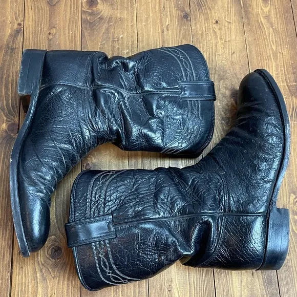Justin Ropers black ostrich skin cowboy boots mens size 8EE style 3172