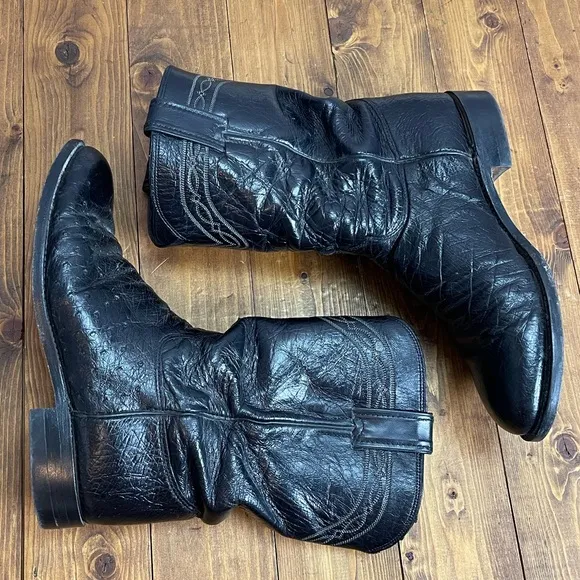 Justin Ropers black ostrich skin cowboy boots mens size 8EE style 3172