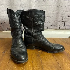 Justin Ropers black ostrich skin cowboy boots mens size 8EE style 3172