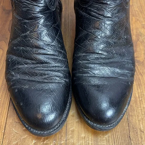 Justin Ropers black ostrich skin cowboy boots mens size 8EE style 3172