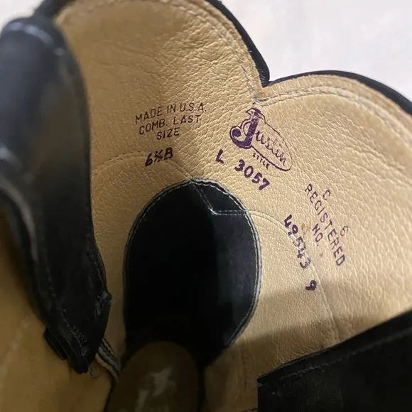 Justin Western navy blue cowboy leather boots, style 3057, sz 6 1/2 B, vintage