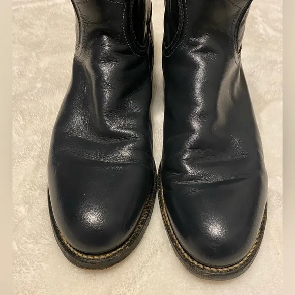 Justin Western navy blue cowboy leather boots, style 3057, sz 6 1/2 B, vintage
