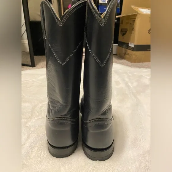 Justin Western navy blue cowboy leather boots, style 3057, sz 6 1/2 B, vintage