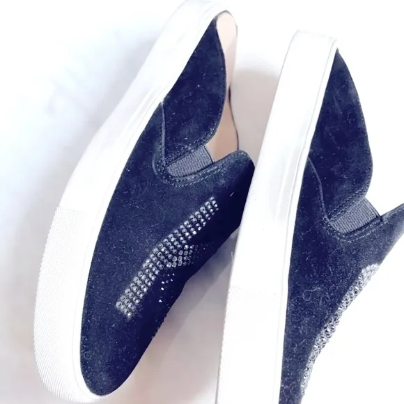 Karl Lagerfeld Black Slip-On Slides Shoes Rhinestones