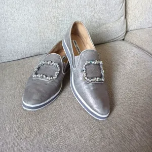 Karl Lagerfeld Paris  Gray Loafers with Embellished Buckle