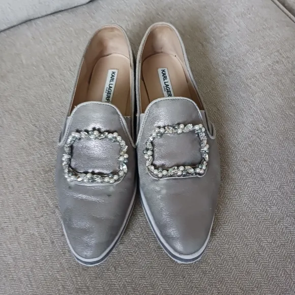 Karl Lagerfeld Paris  Gray Loafers with Embellished Buckle