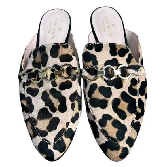 Kate Spade Cece Too Loafer Flats Womens 7M Leopard Calf Hair Mules Shoes