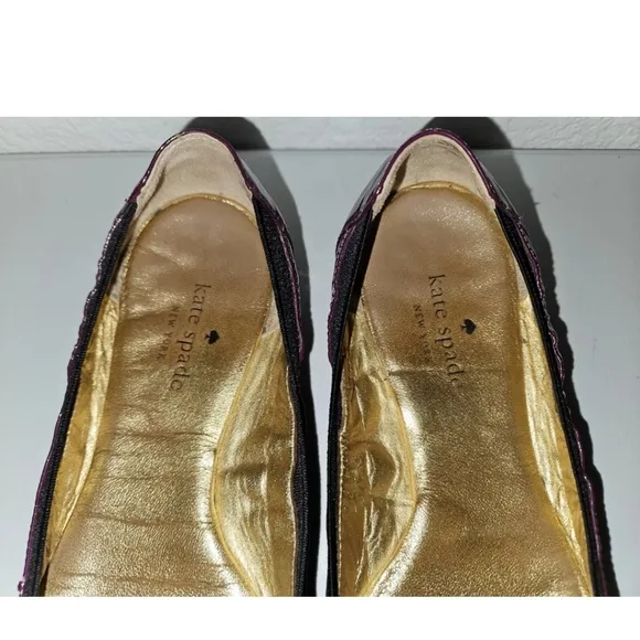 KATE SPADE Felice Purple Patent Leather black Bow Ballet Flats Shoes Sz 7M