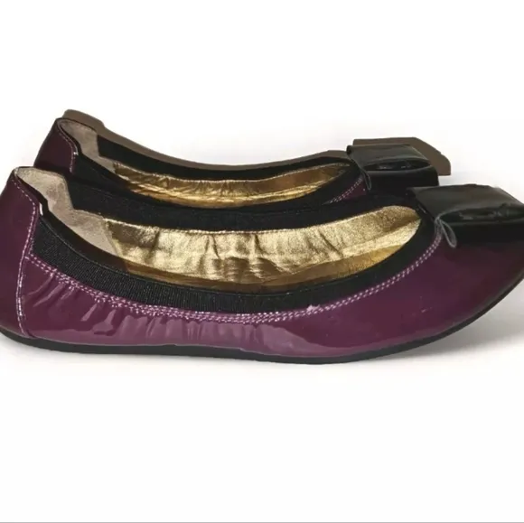 KATE SPADE Felice Purple Patent Leather black Bow Ballet Flats Shoes Sz 7M